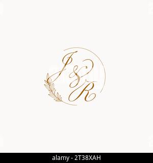 Initiales JR logo monogramme de mariage avec des feuilles et élégant graphique vectoriel de lignes circulaires Illustration de Vecteur