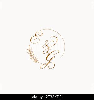 Initiales EG mariage monogramme logo avec des feuilles et élégant graphique vectoriel de lignes circulaires Illustration de Vecteur