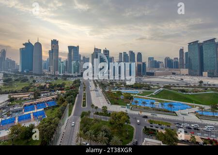 Belle vue aérienne de Doha Skyline West Bay depuis le Sheraton Park Banque D'Images