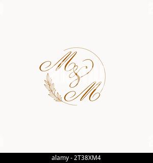 Initiales MM logo monogramme de mariage avec des feuilles et élégant graphique vectoriel de lignes circulaires Illustration de Vecteur