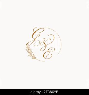 Initiales GE logo monogramme de mariage avec feuilles et élégant graphique vectoriel de lignes circulaires Illustration de Vecteur