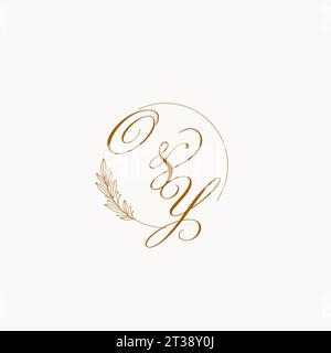 Initiales OY logo de monogramme de mariage avec des feuilles et élégant graphique vectoriel de lignes circulaires Illustration de Vecteur