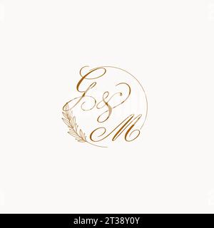 Initiales GM logo monogramme de mariage avec feuilles et élégant graphique vectoriel de lignes circulaires Illustration de Vecteur