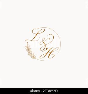 Initiales LH logo monogramme de mariage avec des feuilles et élégant graphique vectoriel de lignes circulaires Illustration de Vecteur