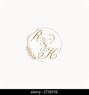 Initiales RK logo monogramme de mariage avec des feuilles et élégant graphique vectoriel de lignes circulaires Illustration de Vecteur