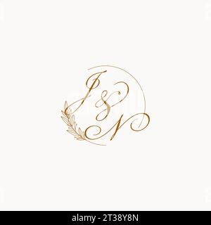 Initiales JN logo monogramme de mariage avec des feuilles et élégant graphique vectoriel de lignes circulaires Illustration de Vecteur