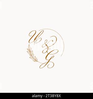 Initiales UG logo de monogramme de mariage avec des feuilles et élégant graphique vectoriel de lignes circulaires Illustration de Vecteur