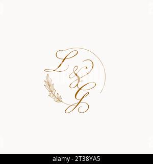 Initiales LG logo monogramme de mariage avec des feuilles et élégant graphique vectoriel de lignes circulaires Illustration de Vecteur