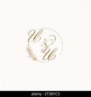 Initiales UU logo de monogramme de mariage avec des feuilles et élégant graphique vectoriel de lignes circulaires Illustration de Vecteur