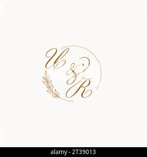 Initiales UR logo monogramme de mariage avec des feuilles et élégant graphique vectoriel de lignes circulaires Illustration de Vecteur