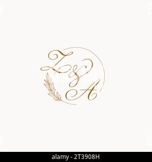 Initiales ZA logo monogramme de mariage avec des feuilles et élégant graphique vectoriel de lignes circulaires Illustration de Vecteur