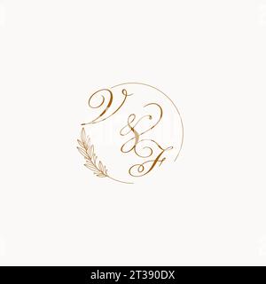 Initiales VF mariage monogramme logo avec feuilles et élégant graphique vectoriel de lignes circulaires Illustration de Vecteur