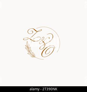 Initiales ZO logo de monogramme de mariage avec des feuilles et élégant graphique vectoriel de lignes circulaires Illustration de Vecteur