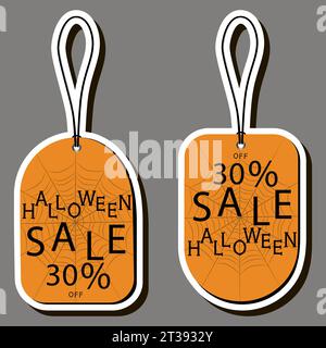 Illustration sur le thème autocollant pour fête amusante Halloween de vacances avec des citrouilles oranges Illustration de Vecteur