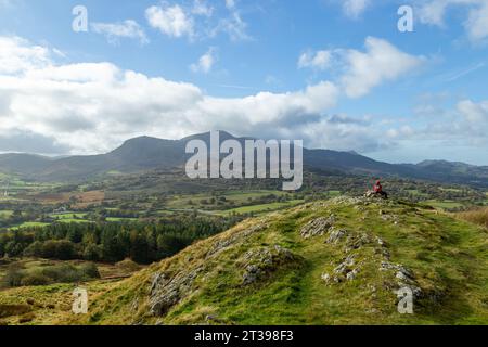 Vue sur la chaîne Cadair Idris ou Cader Idris depuis la colline Foel Caerynwch près de Brithdir, au pays de Galles Banque D'Images