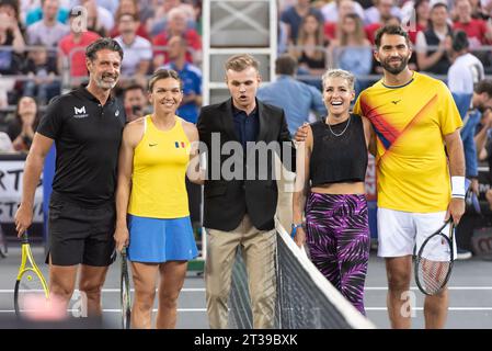 Horia Tecau participe à son match de retraite, avec Simona Halep, Patrick Mouratoglou, Andrei Pavel, Marius Copil, Bethanie Mattek-Sands Banque D'Images