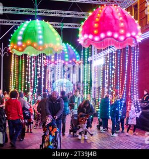 L'événement annuel Lightpool à Blackpool illuminaion. Installation interactive de méduses Medusea Banque D'Images