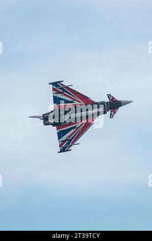 Avion à réaction eurofighter typhon de la RAF de la force aérienne royale exposé au festival aérien de bournemouth. Banque D'Images