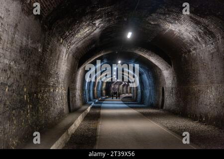 Un ancien tunnel ferroviaire désaffecté sur le sentier de Monsal près de Chee Dale et Buxton Banque D'Images