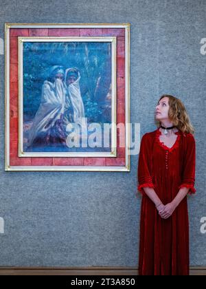 Londres, Royaume-Uni. 24 octobre 2023. Alphonse Etienne Dinet, jeunes filles revenant de la FETE, est £120,000-180,000 - Art orientaliste à Bonhams New Bond Street, Londres. Crédit : Guy Bell/Alamy Live News Banque D'Images