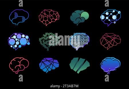 Emblème du cerveau humain. Étiquette d'intelligence humaine abstraite colorée, concentration créative et badges d'idée pour la conception de logo. Ensemble vectoriel d'illustration de science du cerveau humain Illustration de Vecteur