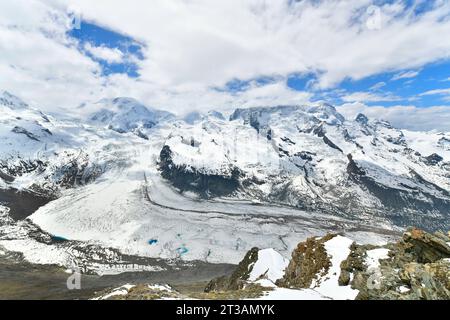 Vue panoramique sur le glacier Gorner à Zermatt, Suisse Banque D'Images