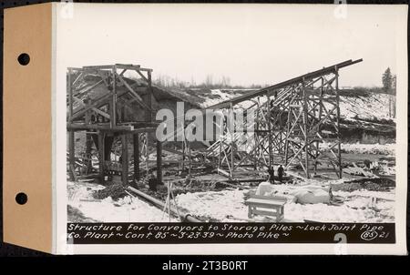 Contrat no 85, Fabrication et livraison de tubes cylindriques en acier en béton préfabriqué, Southborough, Framingham, Wayland, Natick, Weston, structure pour convoyeurs à piles de stockage, Natick, Massachusetts, 23 mars 1939 Banque D'Images