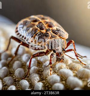 Généré imageBedbug gros plan de Cimex hemipterus - punaise de lit sur fond de lit photo de haute qualité Banque D'Images