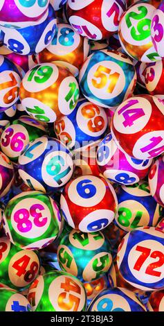 Boules de loterie multicolores avec des numéros.Close-up rendu 3D. Banque D'Images