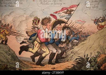 Vaincre un tyran. Le roi Joseph pendant sa retraite de Madrid, Espagne. Dans la calèche, Napoléon Ier fuyait dans une calèche. Gravure colorée de Thomas Row Banque D'Images