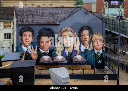 Murale des Derry Girls à Londonderry, Irlande du Nord Banque D'Images