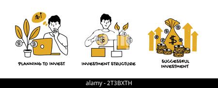 Négociation d'actions, investissement, analyse et concept de revenu passif, ensemble d'illustrations d'affaires. Illustration de Vecteur