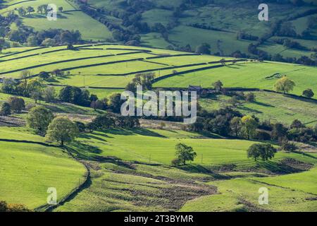 Campagne verdoyante autour du village de Combs dans le Derbyshire, en Angleterre par une journée ensoleillée d'octobre. Banque D'Images