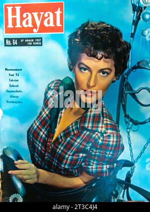 Couverture de AVA Gardner..Hayat magazine.Turquie 1957 Banque D'Images