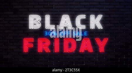 Motif Black Friday le signe néon design moderne, bannière, lumière, nuit lumineuse est l'inscription lumineuse. Illustration vectorielle eps 10. Banque D'Images