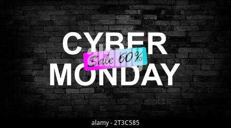 Inscription Cyber monday en style néon sur fond noir. Élément de conception pour la publicité événementielle, l'image de marque, les stocks, la promotion. Illustration vectorielle. Banque D'Images