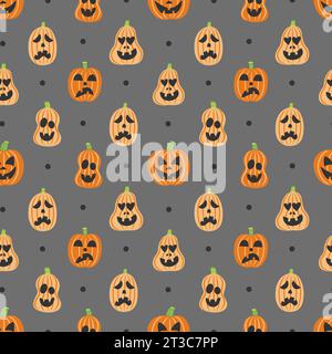 Halloween Jack o Lantern Pumpkins avec Emotions Seamless Pattern Design Banque D'Images