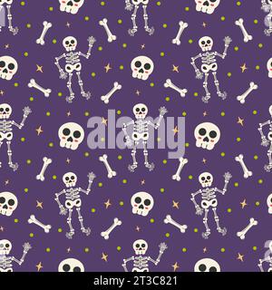Halloween Skeleton Bones et Skulls Seamless Pattern Design Banque D'Images