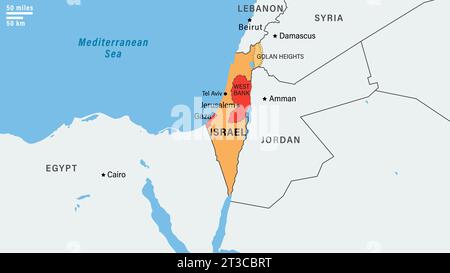 Carte région du Moyen-Orient avec frontière israélienne. Les frontières d'Israël après la guerre des six jours de 1967. Illustration vectorielle Illustration de Vecteur