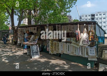 Étals de peinture et de livres sur les rives de la Seine, Paris, France Banque D'Images