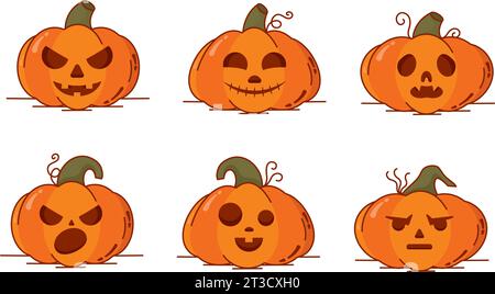 Ensemble d'icônes de citrouille d'halloween sculptées effrayantes illustration vectorielle Illustration de Vecteur