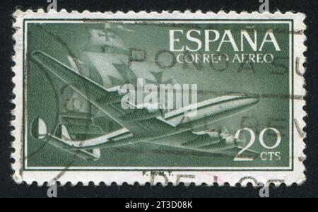 ESPAGNE - CIRCA 1955 : timbre imprimé par l'Espagne, montre l'avion et le bateau, circa 1955 Banque D'Images