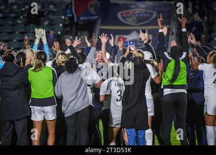 Cary, États-Unis. 22 octobre 2023. Cary, États-Unis, 22 octobre 2023 : le Gotham FC célèbre sa victoire après le quart de finale de la National Women's Soccer League entre le courage de la Caroline du Nord et le Gotham FC au WakeMed Soccer Park à Cary, NC États-Unis (USAGE ÉDITORIAL SEULEMENT). (Rebekah Wynkoop/SPP) crédit : SPP Sport Press photo. /Alamy Live News Banque D'Images