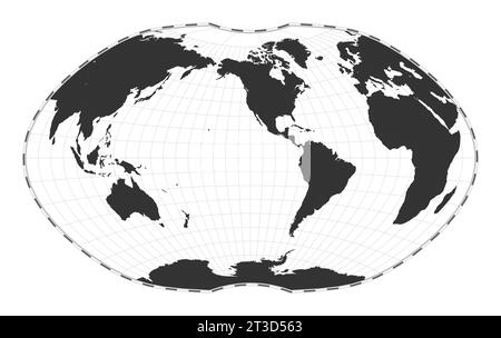 Carte du monde vectorielle. Projection Ginzburg IV. Carte géographique du monde simple avec des lignes de latitude et de longitude. Centré sur une longitude de 120 deg E. Vecteur illus Illustration de Vecteur