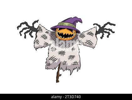 Halloween Scarecrow Monster Vector dessin animé à la main Doodle Art Illustration de Vecteur