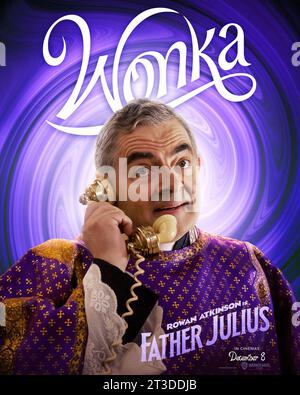 DATE DE SORTIE : 15 décembre 2023. TITRE : Wonka. STUDIO : Warner Bros. RÉALISATEUR : Paul King. INTRIGUE : l'histoire se concentrera spécifiquement sur un jeune Willy Wonka et comment il a rencontré les Oompa-Loompas lors de l'une de ses premières aventures. AVEC ROWAN ATKINSON dans le rôle du Père Julius Poster Art. (Image de crédit : © Warner Bros/Entertainment Pictures/ZUMAPRESS.com) USAGE ÉDITORIAL SEULEMENT! Non destiné à UN USAGE commercial ! Banque D'Images