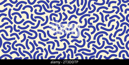 Motif de doodle monochrome. Motif monochrome drôle. Lignes bleues courbes Illustration de Vecteur