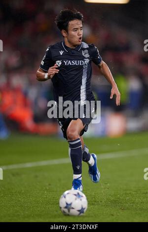 Takefusa Kubo de Real Sociedad en action lors du match de l'UEFA Champions League opposant SL Benfica et Real Sociedad à l'Estadio do Sport Lisboa e Benfica le 24 octobre 2023 à Lisbonne, Portugal. Banque D'Images