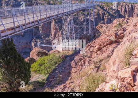 Pont suspendu Royal gorge dans le Colorado. Ce pont sur la rivière Arkansas est le plus haut pont suspendu du monde. Banque D'Images