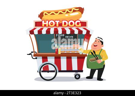 Illustration vectorielle du fournisseur de stands de nourriture Hotdogs Illustration de Vecteur